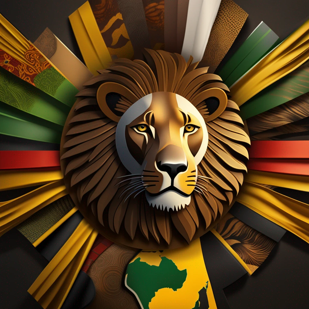 generate a complete logo emblem  with african map and bold images of an eagle and lion with african colours and culture  1